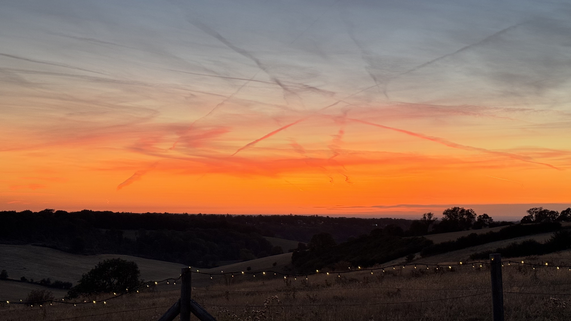Stunning view of a sunset at Botley Hill Farmhouse country pub near Oxted in Surrey
